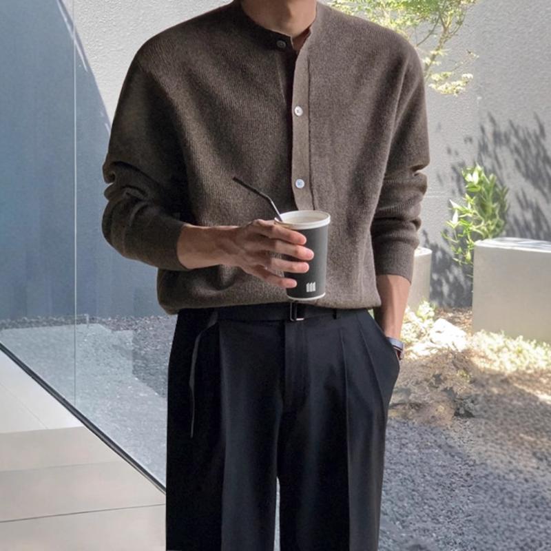 Knitted Cardigan Long Sleeve T Shirt Mens Spring Autumn Winter Korean Style Trendy High Grade Sweater Loose Casual Coat