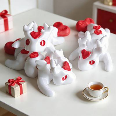 3D-gedruckte Herz-Drachen-Figur Miniatur Flexibler Gelenk-Drache mit Beweglichen Gelenken Sammelbares Kleintier Fidget-Spielzeug zum Stressabbau