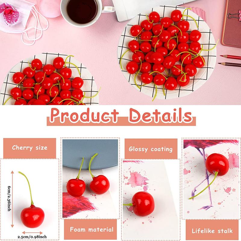 WTEMPO Lifelike Fake Cherry Simulation Ornaments Perfect for Home Wedding Birthday Party Decorations Photography Props Handcrafts Making Supplies