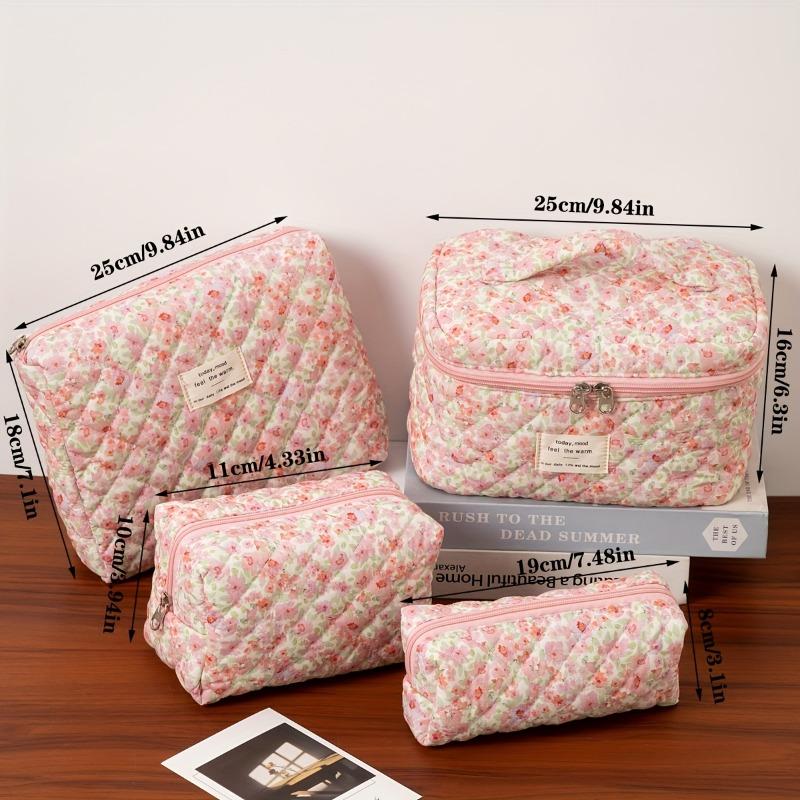 Floral Quilt Design Cosmetic Bags for Women Stylish Travel Organizer Pouches with Zipper Closure Perfect for Makeup Essentials