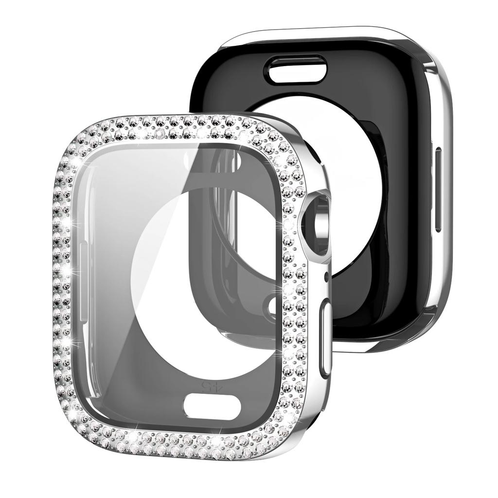 Bling Glass+Cover For Apple Watch Case 44 45mm 41mm 40 42mm 44mm Diamond bumper+Screen Protector for Series 11 10 9 8 7 5 6 SE