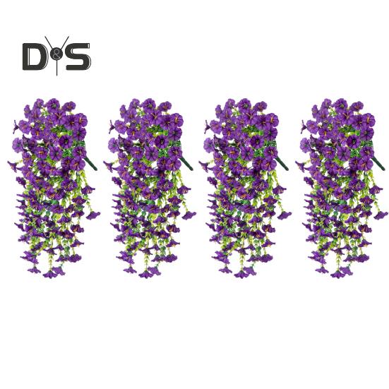 4 Pcs Hanging Faux Morning Glories UV-Proof Artificial Flowers All-Weather Fake Flowers for Outdoor Decoration Porch Hanging Planters