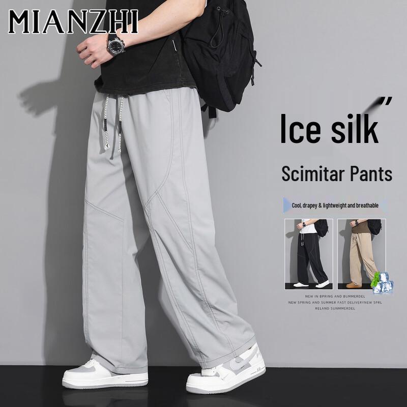 

Men s Ice Silk Loose Fit Straight Leg Leisure Pants XL