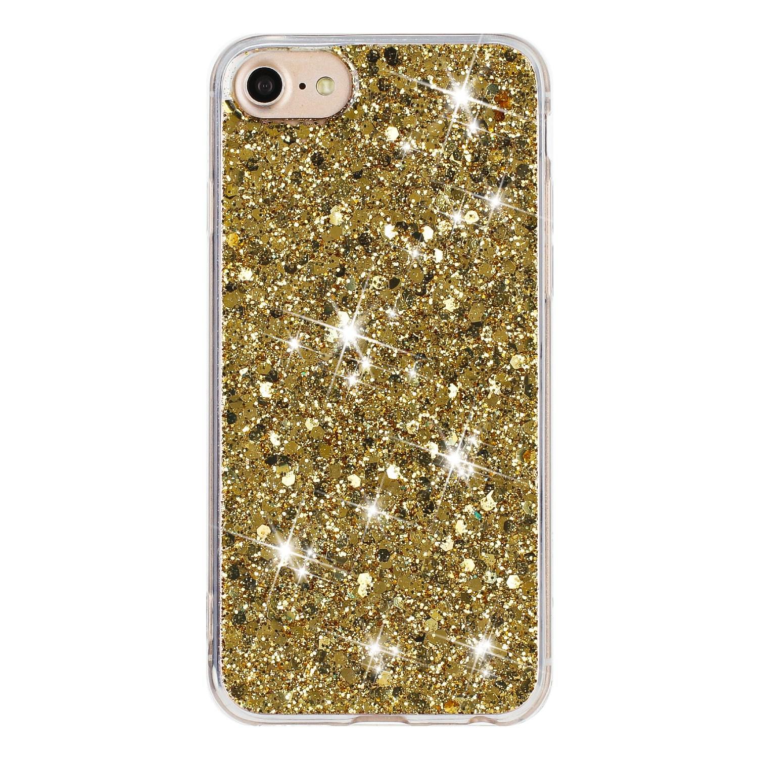 

For iPhone 6/7/8/SE (2020) (2022) Epoxy TPU Phone Case Shockproof Glittery Powder Decor Phone Cover Gold
