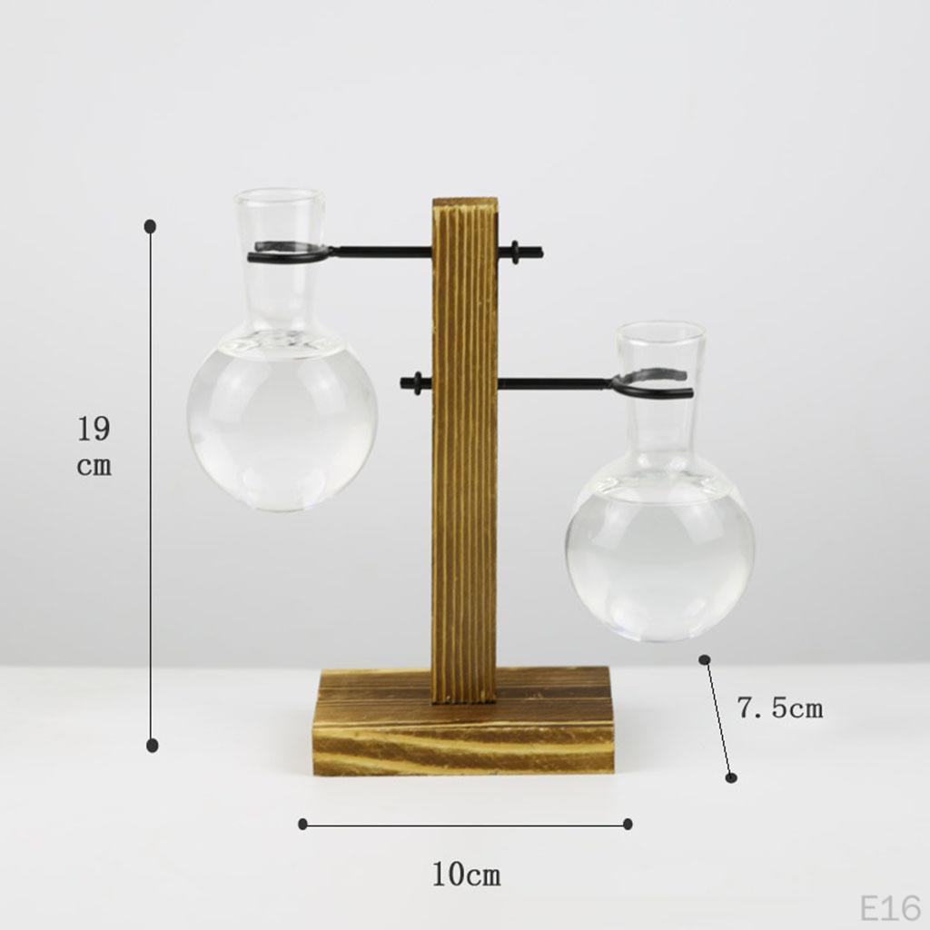 Terrarium Transparent with Wooden Stand Glass Vase Holder Creative Flower Pot for Coffee Shop Room