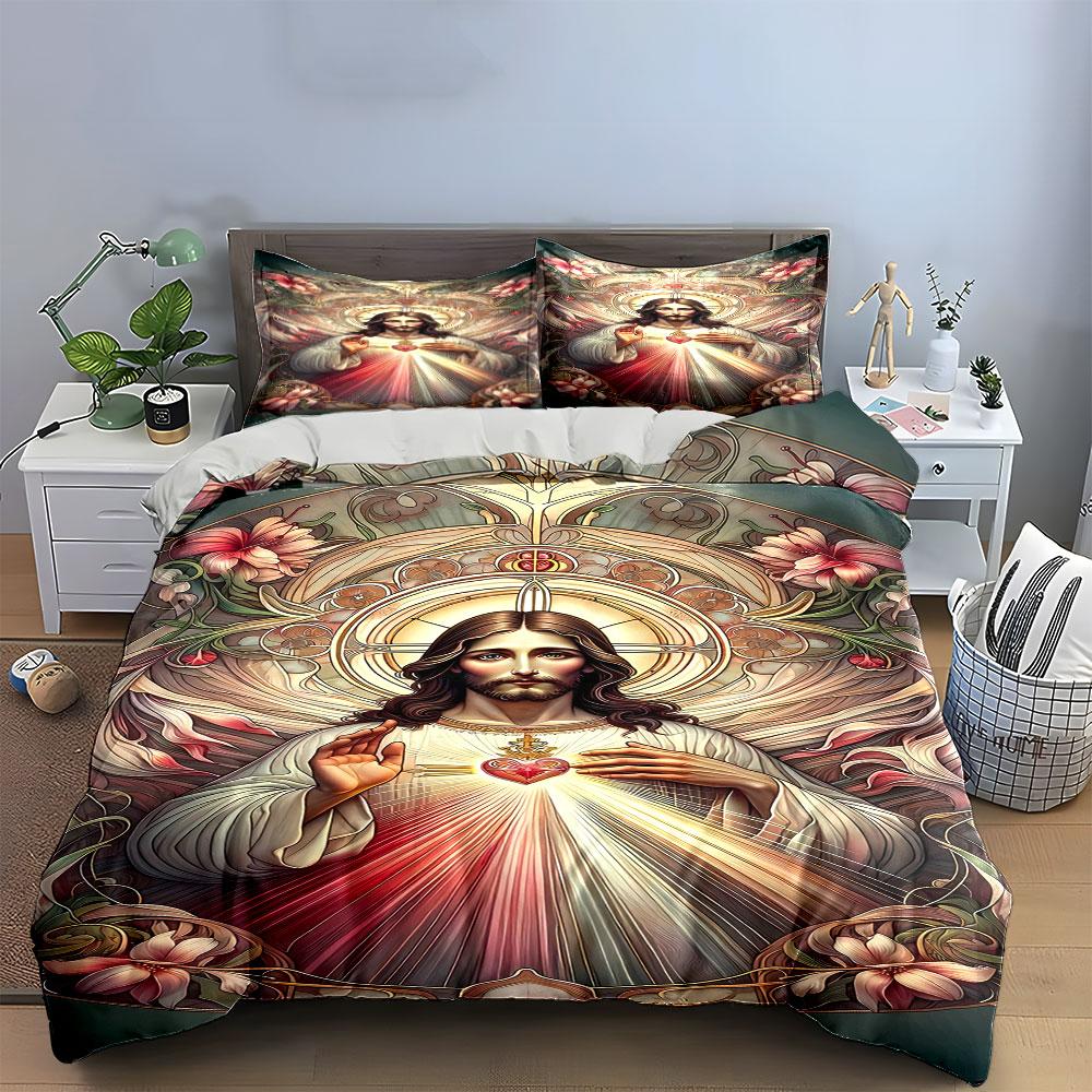 Sacred Heart and flowers. Bedding sets Duvet cover sets Duvet covers Pillowcases(1 * Duvet Cover 2 * Pillowcases without duvet insert)