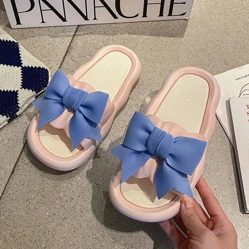 Mode Sommer Neue Schleifen-Slipper für Damen Trendige Indoor Niedliche und Vielseitige Dicke Sohle Slipper Ein-Linien-Slipper Outdoor Damenschuhe