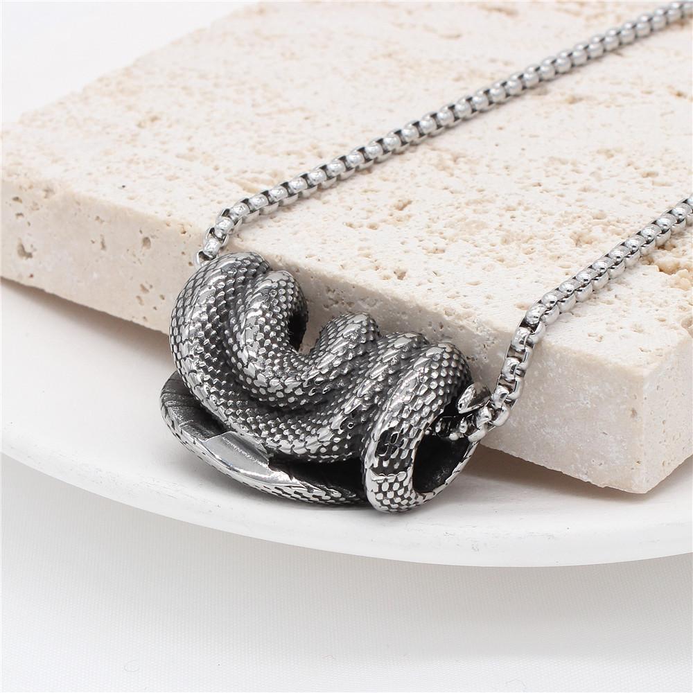 Shop, Original Design Jewelry, Titanium Steel Three-Dimensional Python Pendant Necklace.