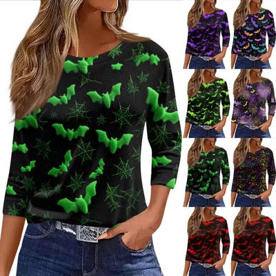 Damenmode Lässiges Rundhals-T-Shirt mit 3/4-Ärmeln und lockerem Aufdruck