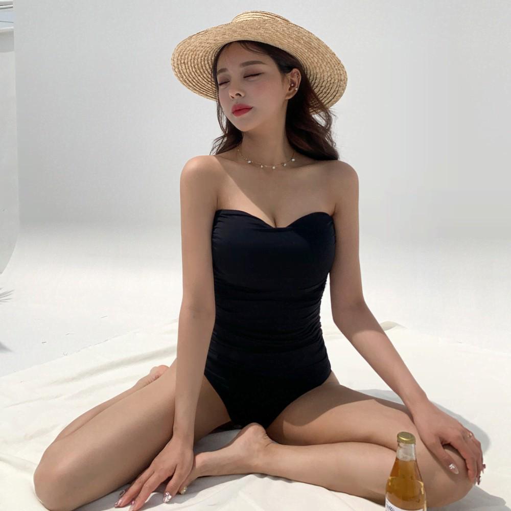 

Summer Sexy Slimming Ruched Split Bandeau Swimsuit for Women M білий