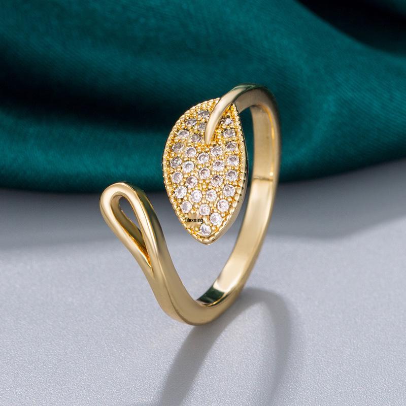 

Регулируемое кольцо-листок из 18-каратного золота с цирконом для женщин Standard