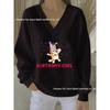 2025 3D Print V-neck Knit Pullover: Versatile Loose Fit Sweater for Autumn/Winter
