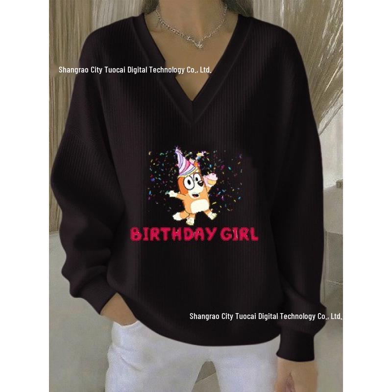 2025 3D Print V-neck Knit Pullover: Versatile Loose Fit Sweater for Autumn/Winter