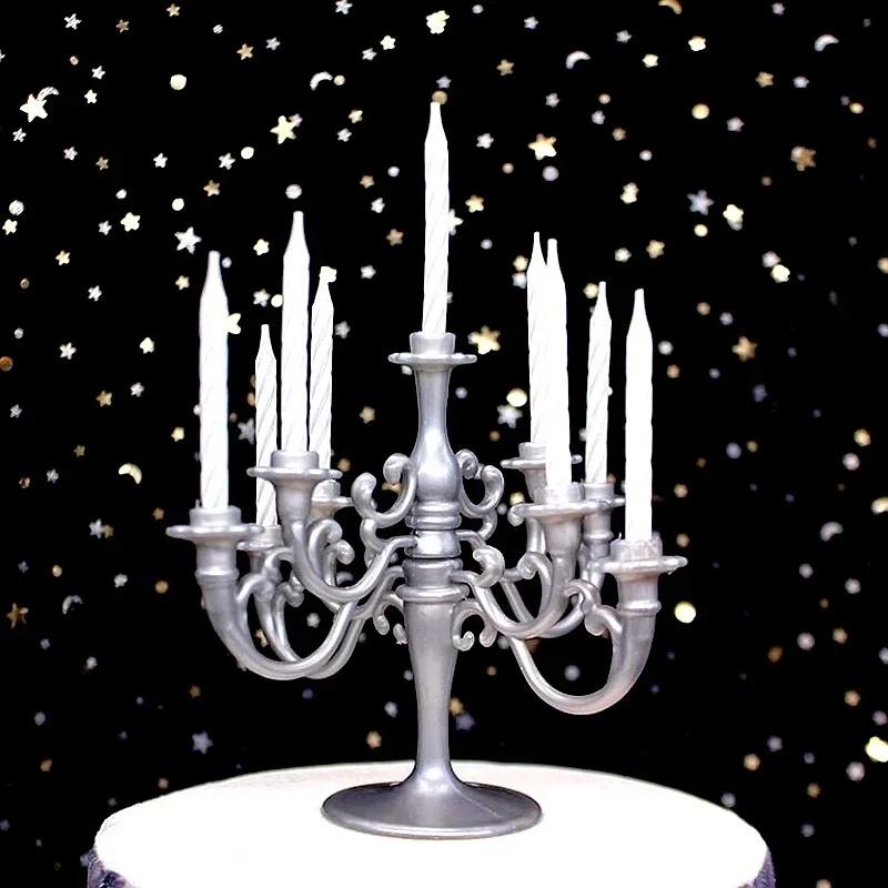 New 9 Pcs Candles and Candlestick Bracket 1 Set Cake Topper Birthday Party Candle Holders Toppers Decoration