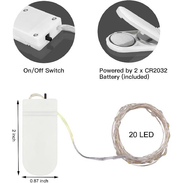 24 Pack Mini Fairy Lights Battery Operated - Long Lasting CR2032 Battery, 6.6ft 20 LED Warm White String Lights for Wedding Centerpieces, Crafts,
