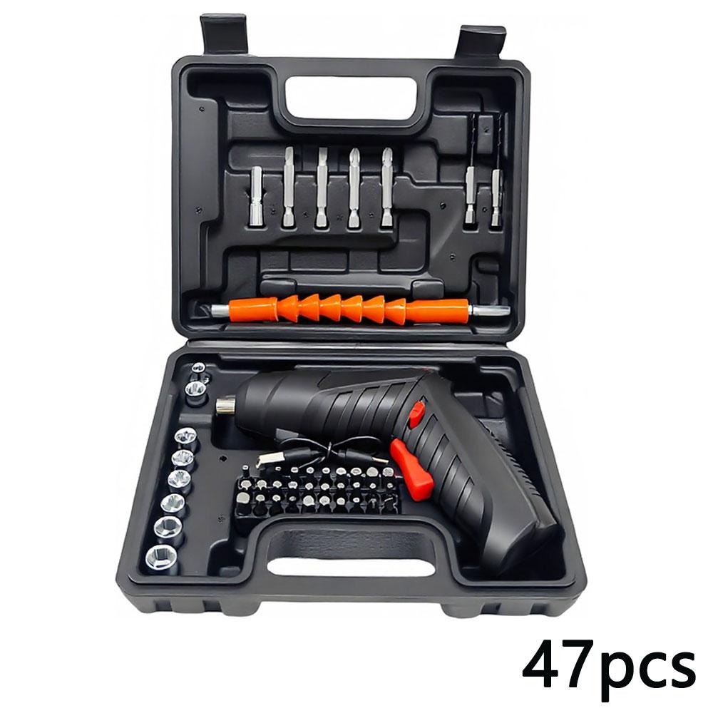47-teiliges Elektroschraubendreher-Set 3,6 V Akku-Elektrowerkzeug mit 1800-mAh-Akku Tragbares Haushaltswartungs-Reparaturset