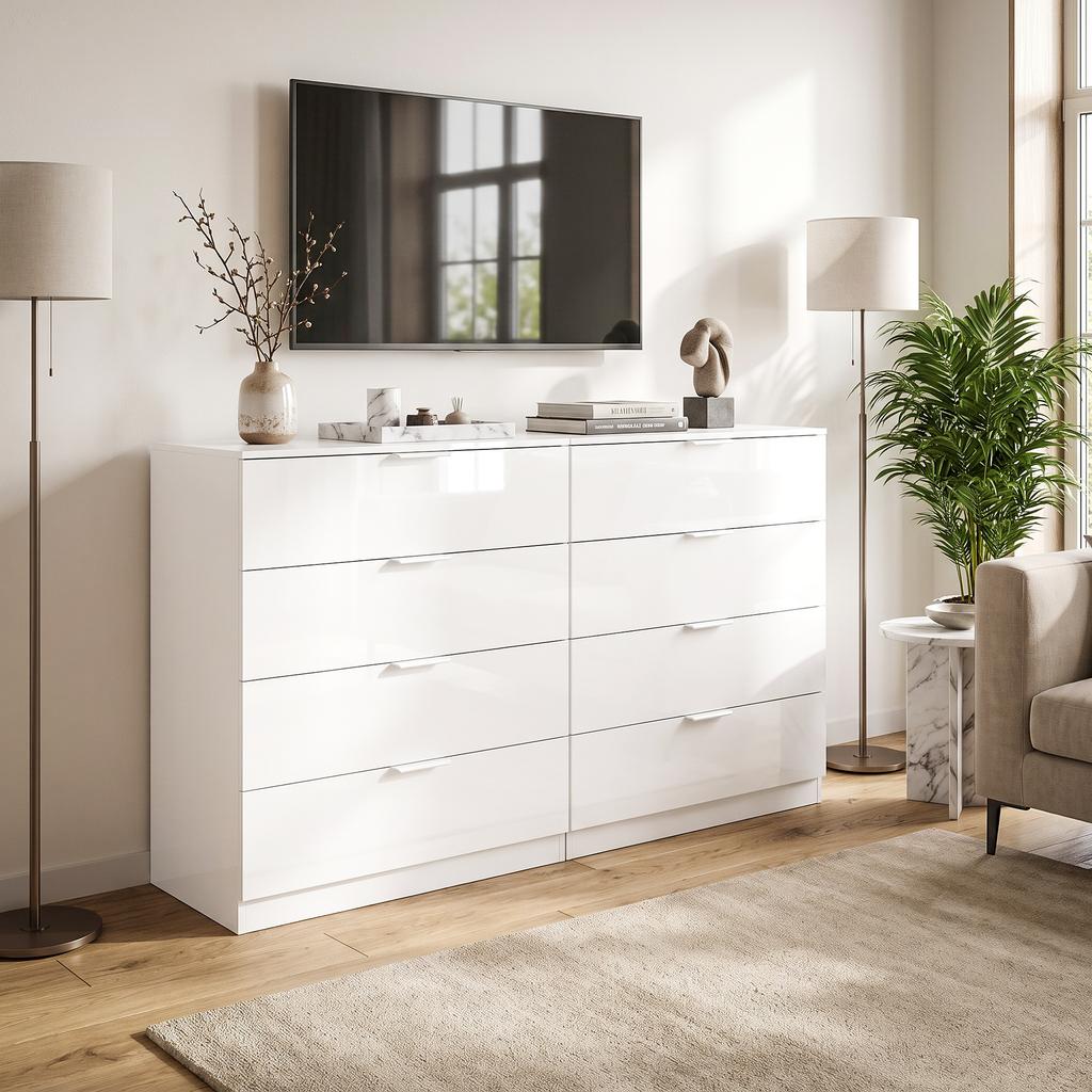 High Gloss 4-Drawer Chest of Drawers, Space-Saving Bedroom Storage Unit with Smooth Runners, White