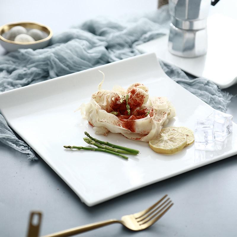 Pure White Ceramic Square Plate for Steak, Pasta, Sushi, and Pastry