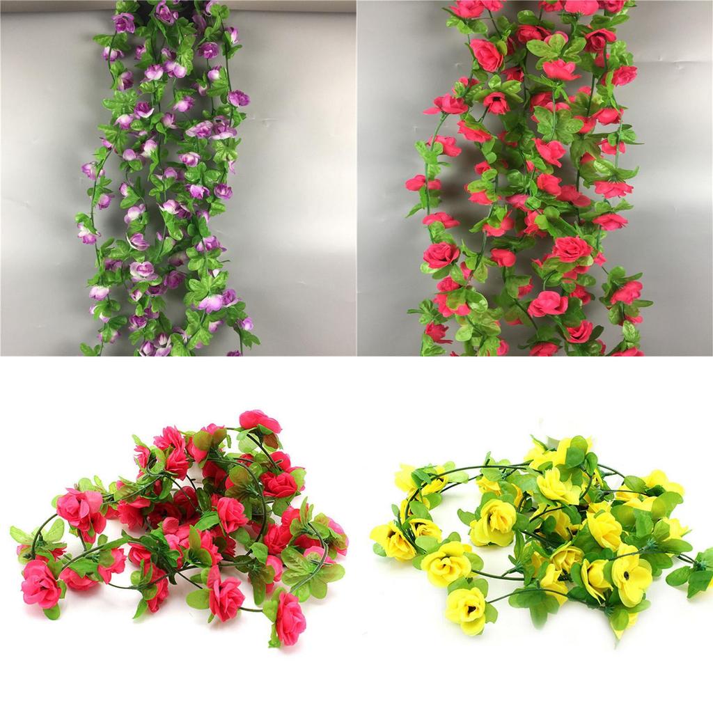 Elegant Floral Garland Fake Silk Rose Artificial Flower Vine For Festive Home Decorations