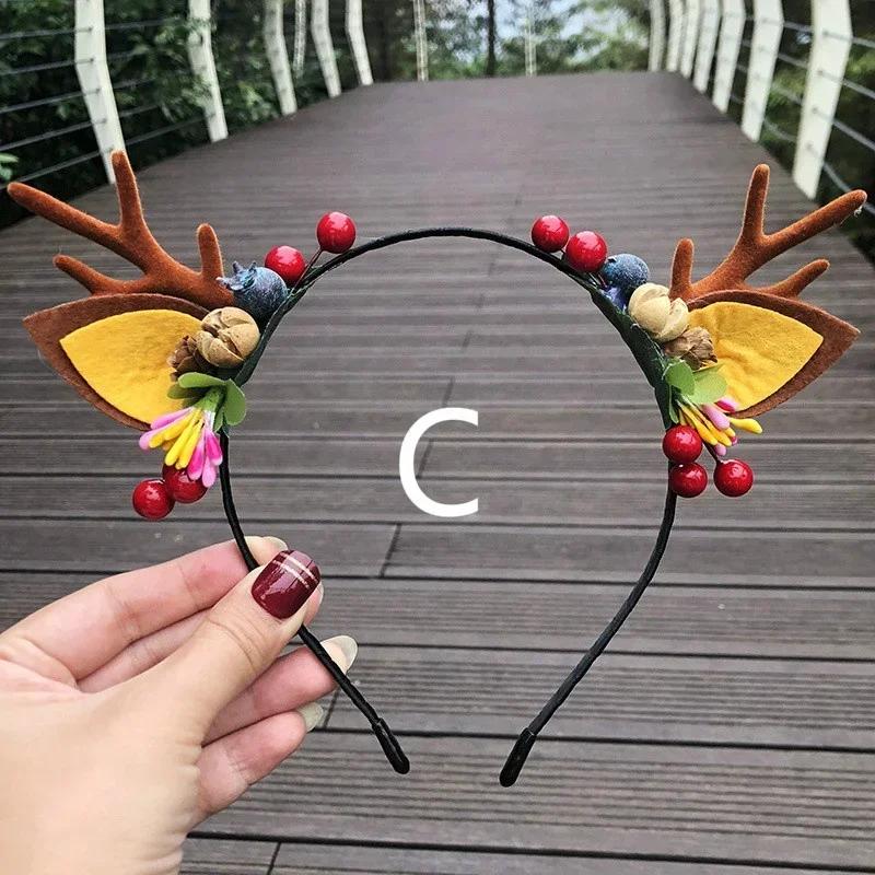 New Years Headband Elk Horn Pine Cone Christmas Headband Female Holiday Hair Accessories Cute Cat Ears Headdress