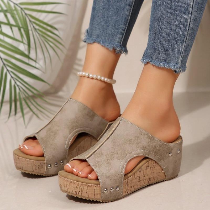 New Style Wedge Heel Shoes Retro Thick-soled Fish-mouth Sandals Women's Muffin Thick-soled