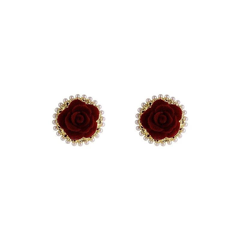 Ankola red flower bead stud earrings women's light luxury high-end temperament unique earrings new popular earrings