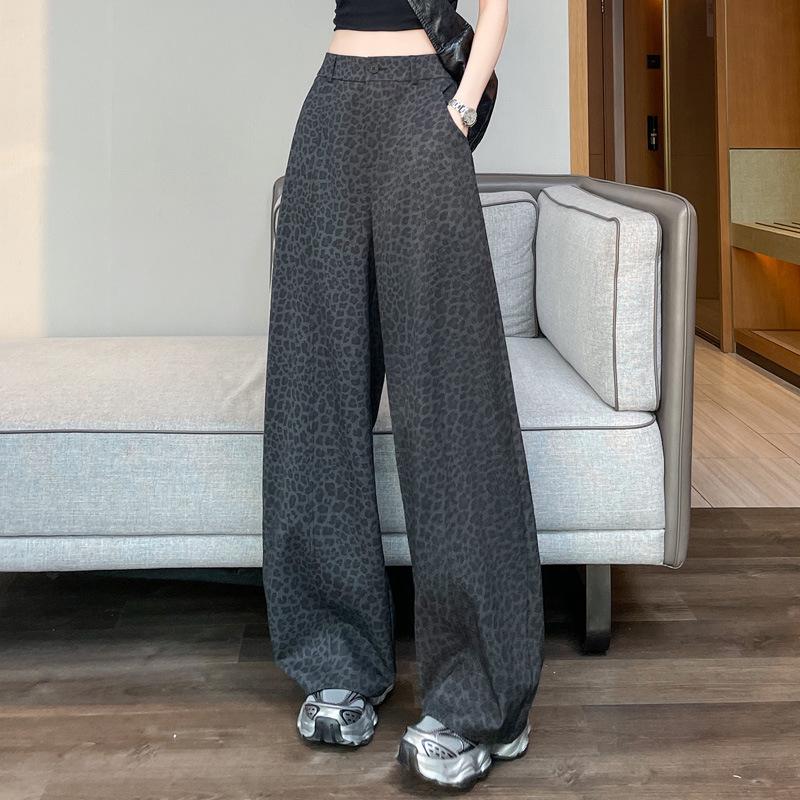 Women s Slimming High-Waist Leopard Print Drape Pants - Spring/Autumn 2026 Fashion Small темно-серого