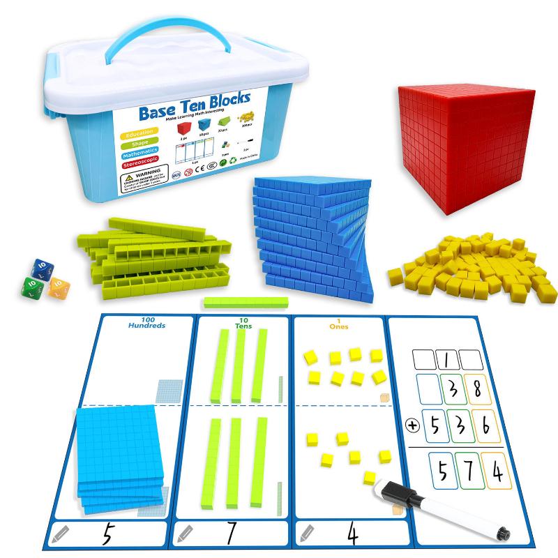 1 Set Kids Math Plaything Ten Hundred Thousand  Complete Kit Math  Plastic Base Toys Counting Cubes Games