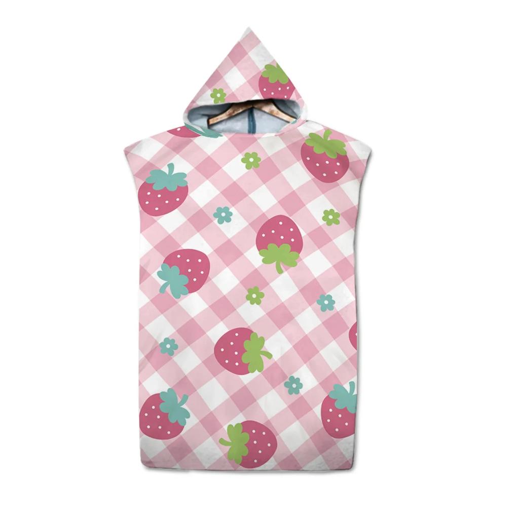 Fruit Kiwi Pomegranate Pattern Hooded Bath Towel Soft Microfiber Quick-Drying Beach Towel Adult Kid Outdoor Swimming Surf Poncho