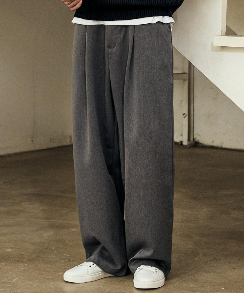 WHOLOVESART Single-Pleat Wide City Slacks Gray