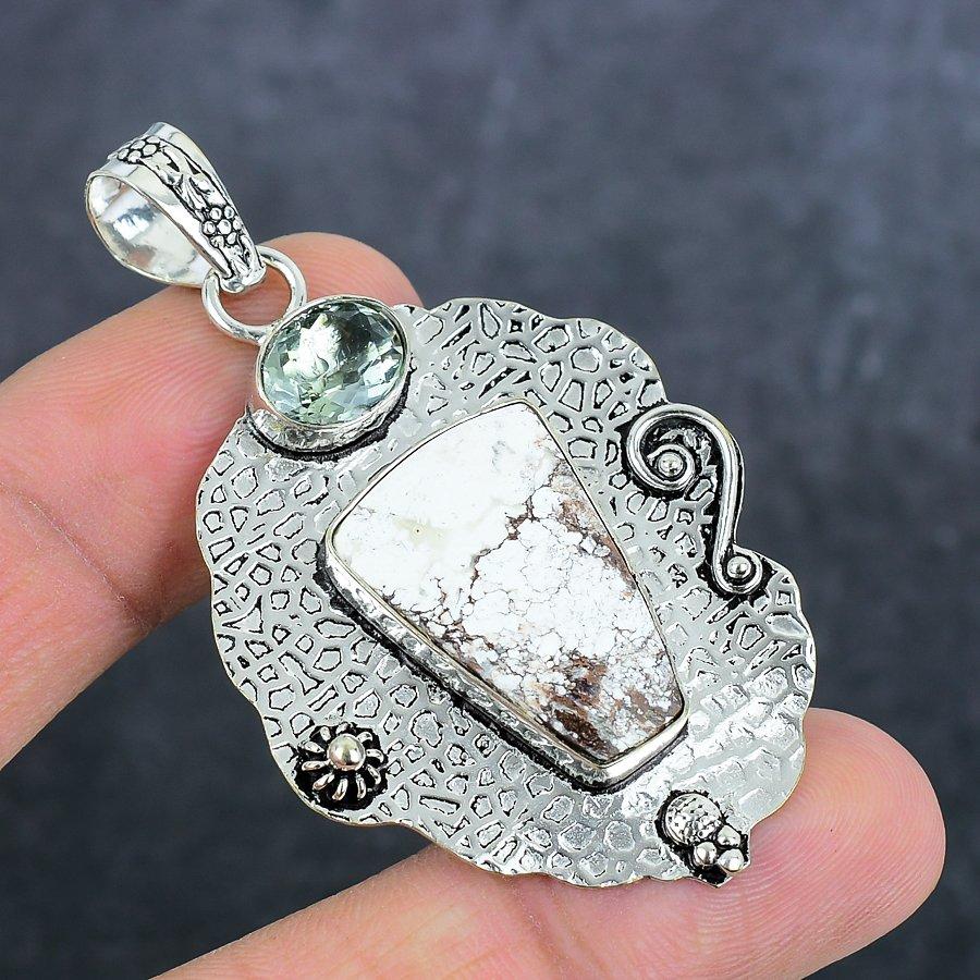 Wild Horse, Peridot Gemstone Handmade 925 Sterling Silver Pendant 2.44" r7E04