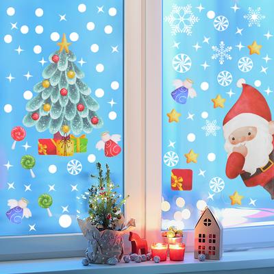 9pcs/set Christmas Santa Claus Xmas Tree Window Glass Sticker Snowflake Wall DIY Decals 2025 Kids Room New Year Home Decoration