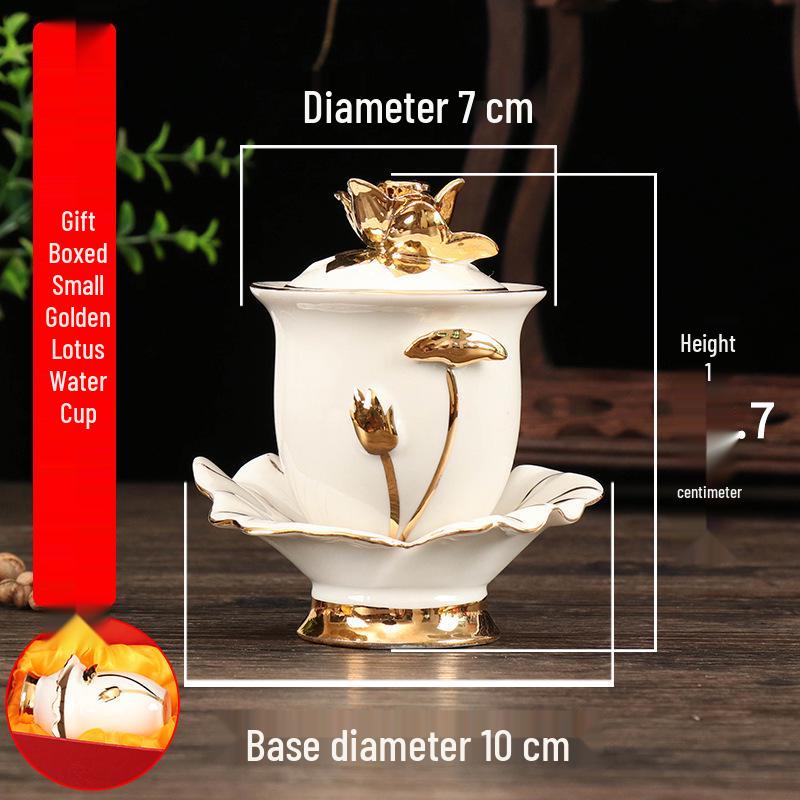 Coppa per Acqua per Altare Buddista in Ceramica di Loto con Mantra della Grande Compassione - Tazza per Offerte a Guanyin