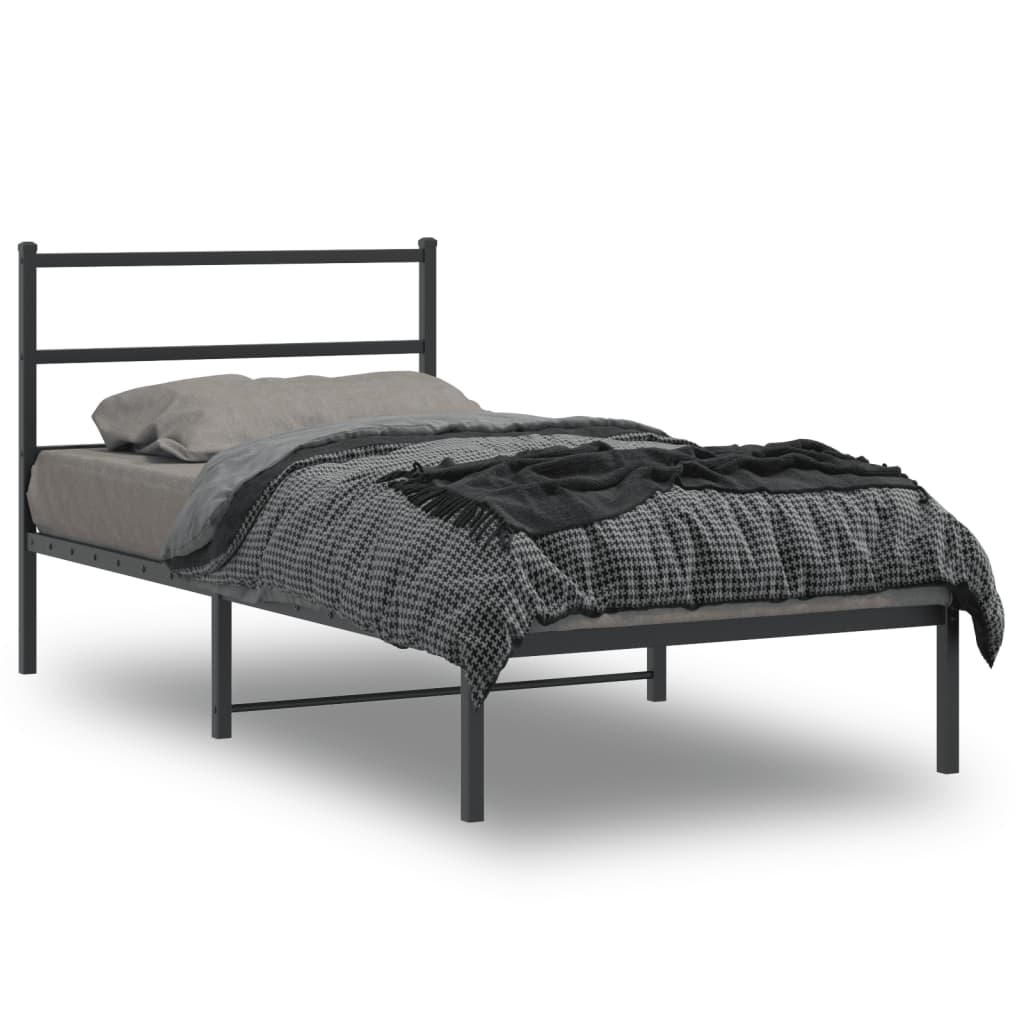 Metal Bed Frame with Headboard Black 107 x 203 cm