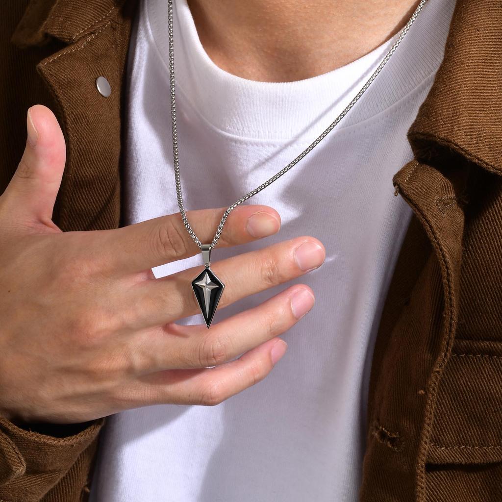 Cool Star 4-Pointed Pendant Necklaces for Men, Waterproof Stainless Steel Double Layered Geometric Collar Gifts for Him Jewelry