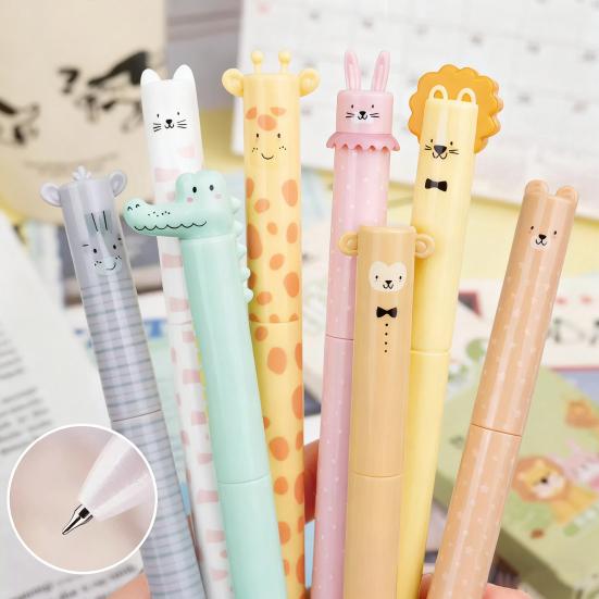 8Pcs Animal Themed Erasable Gel Pens 0.7mm Fine Tip Pens for Smooth Writing Fun Writing Tools for School Office Note Taking