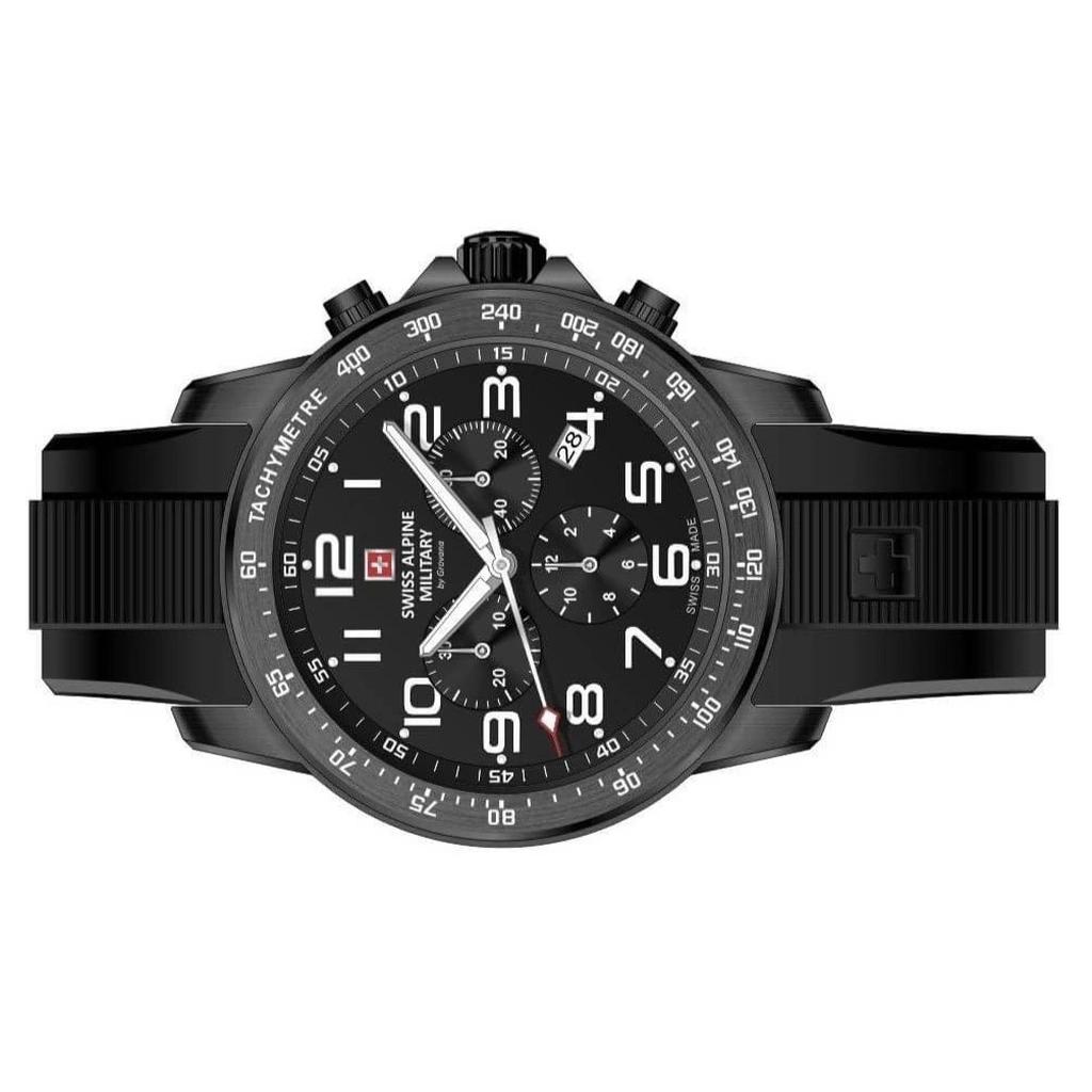 Swiss Alpine Military Ranger Chronograph Rubber Strap Black Dial Quartz 7064.9877 100M Men's Watch