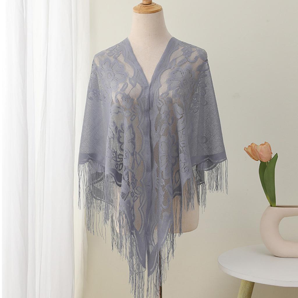 Elegant Lace Fringed Shawl Breathable Hollowout Designs Shoulder Wrap Perfect for Spring and Outdoor Activity Fashion