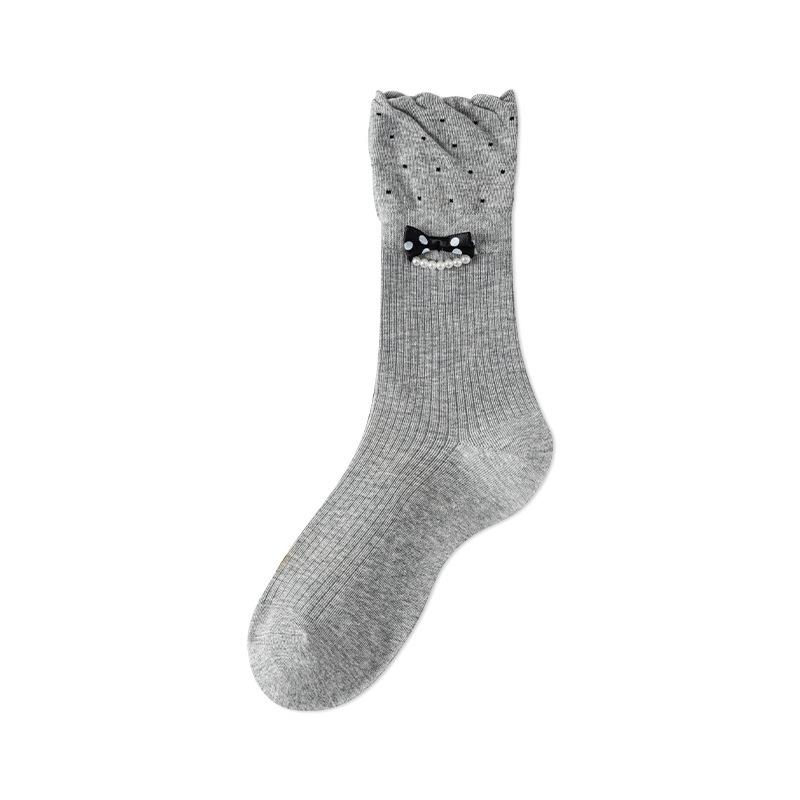 

Boneless Spring and Autumn Polka Dot Bow Pile Socks for Women, Sweet Mid-calf Socks 1 pair сірий колір