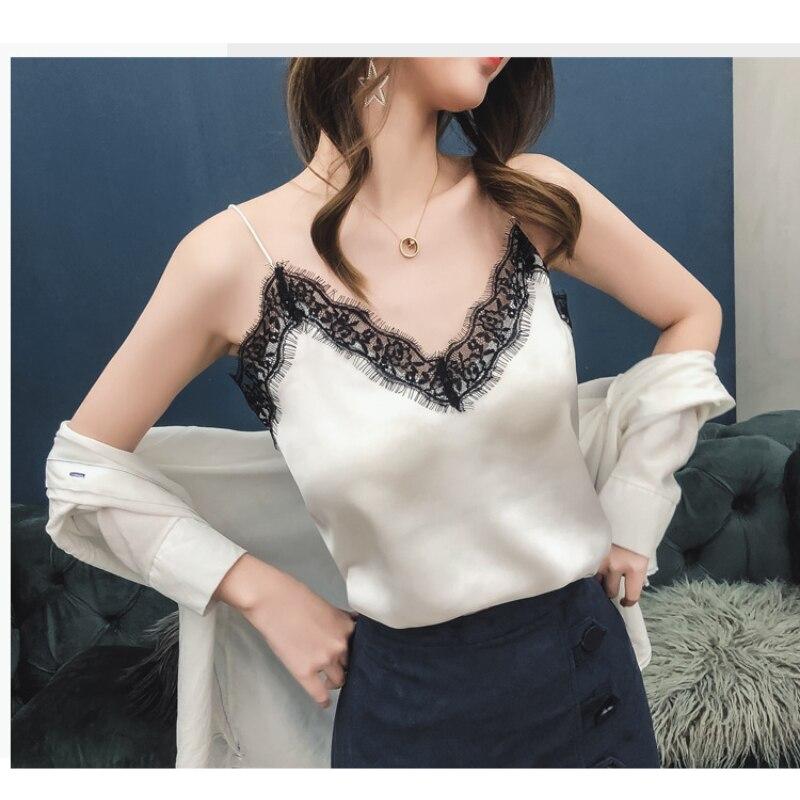 

Женская летняя элегантная кружевная сексуальная майка с V-образным вырезом, шифоновая свободная повседневная рубашка 2023 года, модная элегантная шикарная блузка с открытой спиной 25449 XL белый