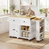 Kitchen Island with Extendable Top, Trolley on Casters, 2 Drawers, 4 Doors, White