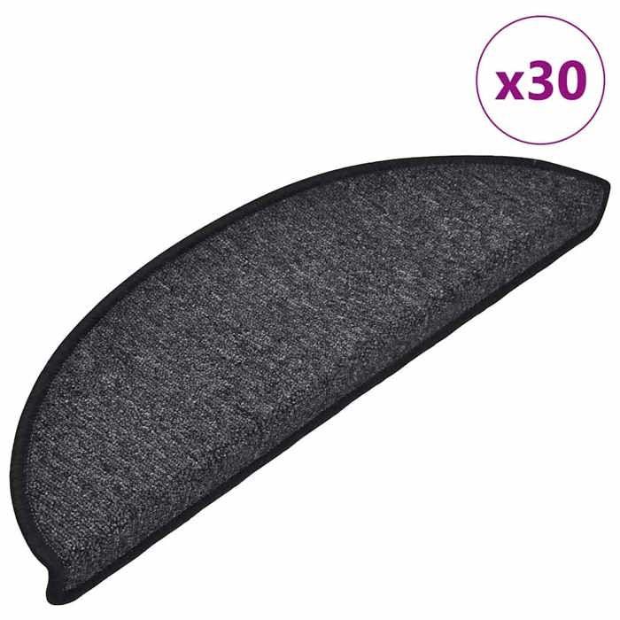 VidaXL Tapis d'escalier 30 pièces 56 x 17 x 3 cm Anthracite Demi-rond 3365733