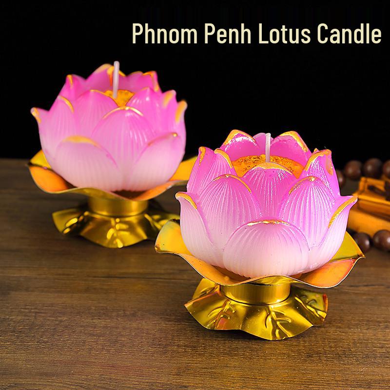 Плавающая свеча «Золотой лотос» для подношений: Лампа для ги (гхи) с силиконовым основанием в форме сердца Medium Gold-Edged Lotus Candle Set of 2