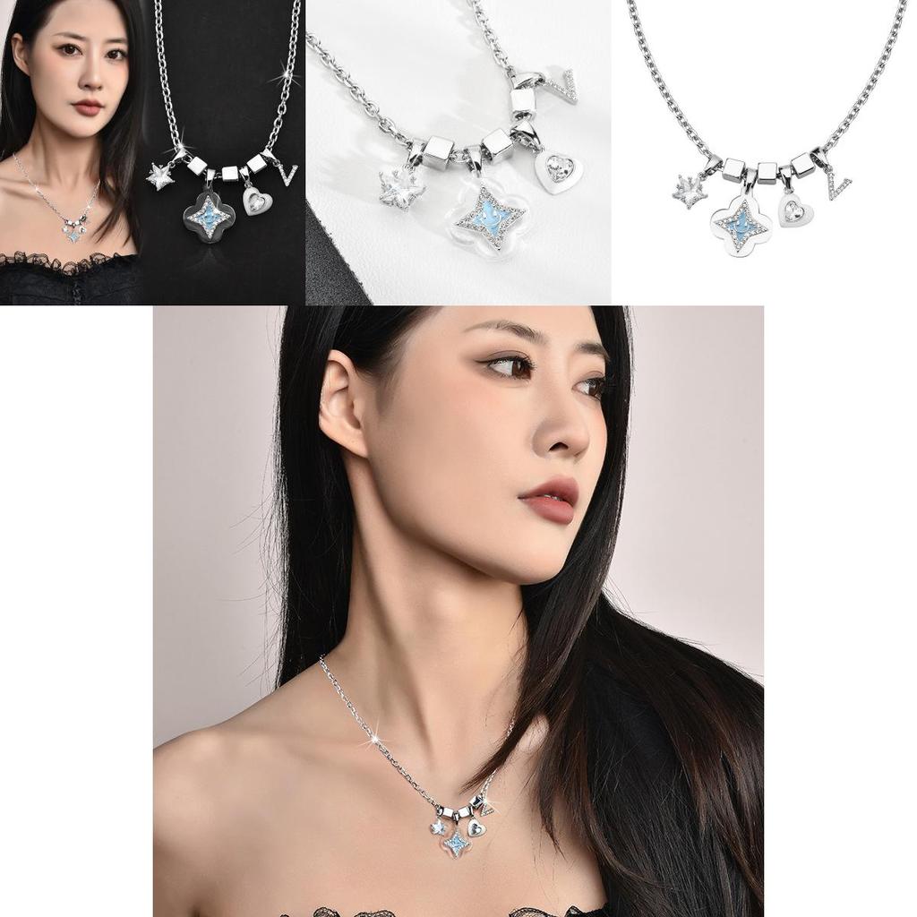 Star Lucky Fashionable Geometric Pendant Necklace With Twisted Chain For Women Men And