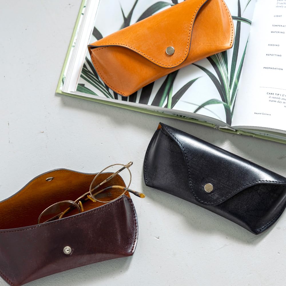 British Green Eyeglass Case, Free Engraving, Made in England with Genuine Bridle Leather, for Men and Women (Brown)