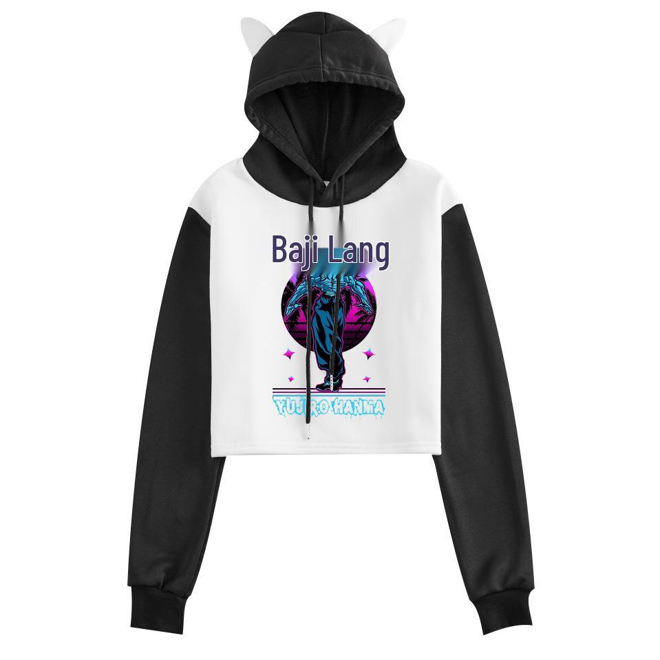 Cross Fanma Baki the Grappler Cat Ear Color Block Hoodie with Velvet Lining.