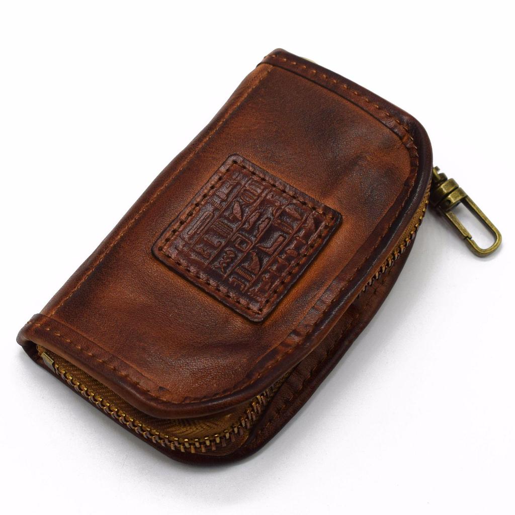 Japanese Retro Vegetable-Tanned Leather Key Holder and Storage Bag