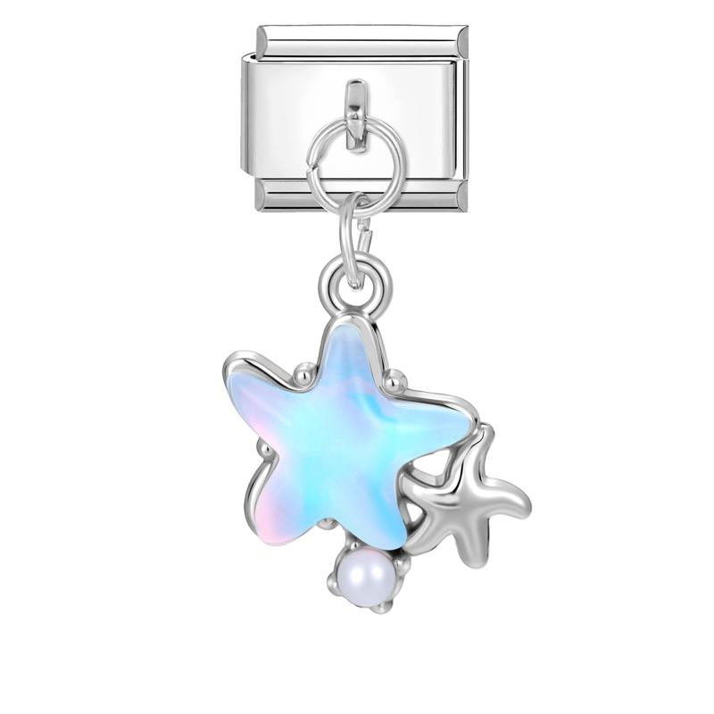 Fashion Crystal Heart Star Flower Moon Tassel Chain Pendant Italian Charm Link Fit 9mm Bracelet Stainless Steel Women DIY Making