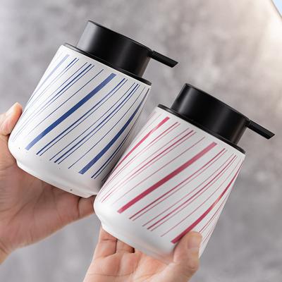 Striped Linear Ceramic Lotion Bottle 320ml Press Hand Sanitizer Bottle Bathroom Toilet Shampoo Dispensing Bottle Soap Dispenser
