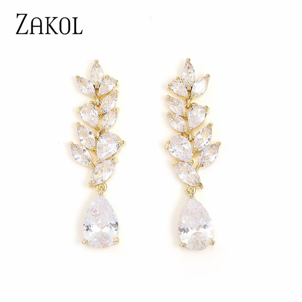 ZAKOL Luxury Flower Cubic Zirconia Bridal Earrings for Women Trendy Crystal Bling Drop Earring Wedding Party Jewelry